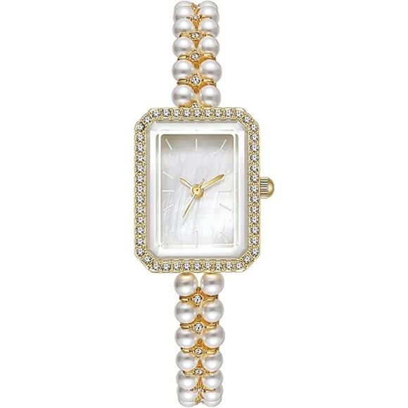 legant Pearl Watches for Women Small Square Dial Analog Quartz Watch Peal